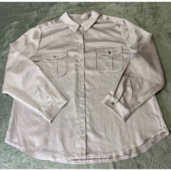 Chico's Women's Blouse Button Up Satin Soft Lavender Pink Sleeve Shirt Top Sz 3 - Picture 1 of 5